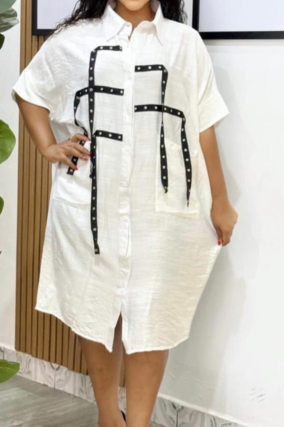 Loose Short-Sleeve Shirt Dress Lavish Daily