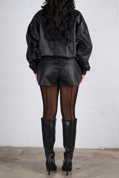 Textured PU Leather Cropped Moto Jacket Lavish Daily
