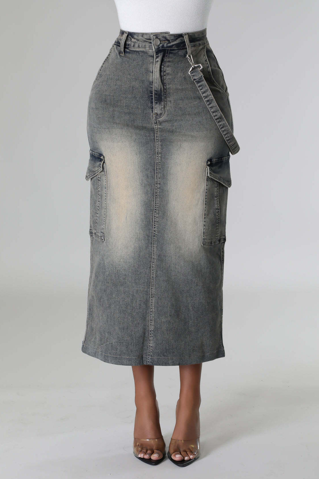 Denim Cargo Skirt Lavish Daily