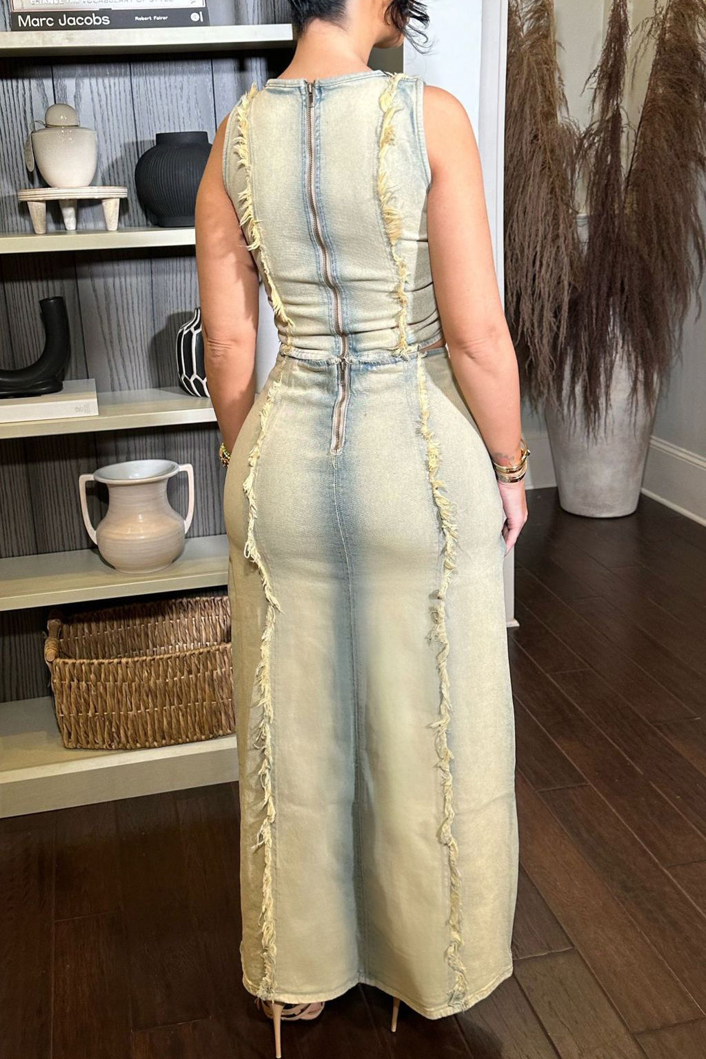 Vintage Washed Frayed Denim Sets Lavish Daily