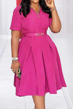 Elegant Short-Sleeve Solid Work Dress Lavish Daily