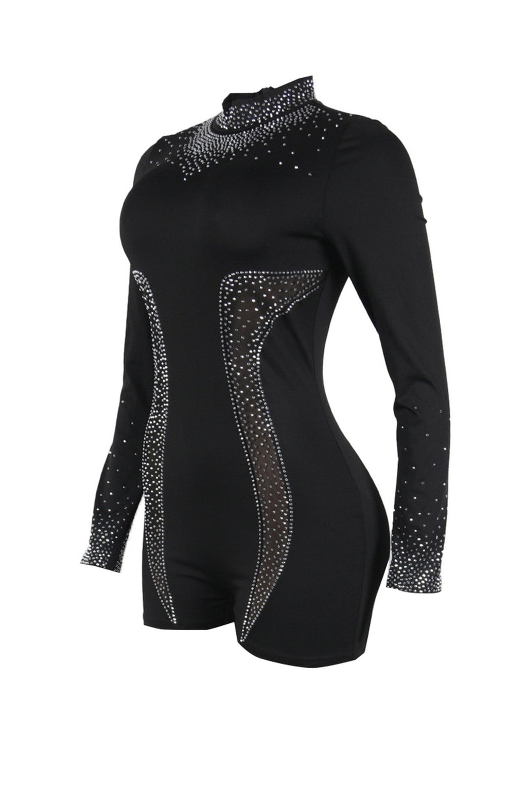 Rhinestone Sheer Stretch Romper Lavish Daily