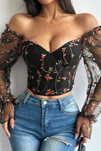 Sheer Mesh Embroidered Boned Corset Top Lavish Daily