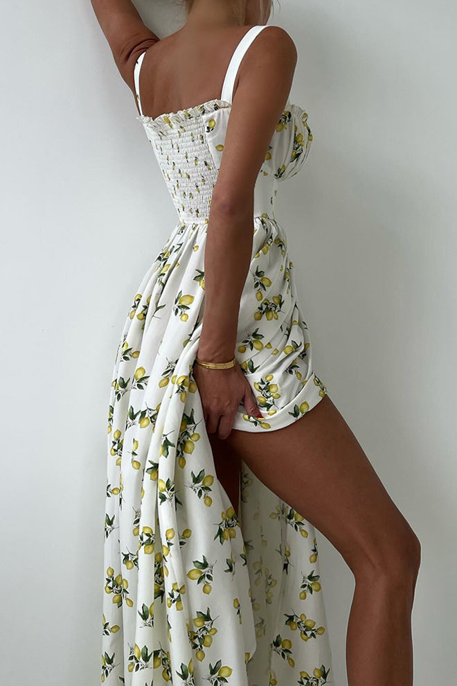Low-Cut Tie Front High-Waist Split Floral Dress Lavish Daily