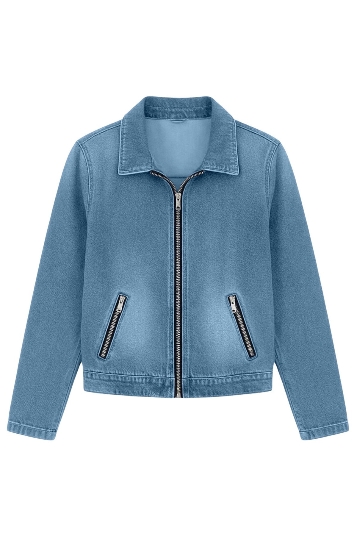 Washed Zip Front Denim Jacket Lavish Daily