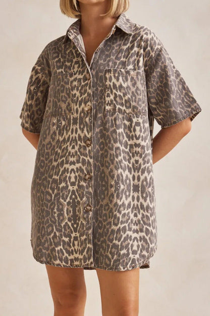 Leopard Print Denim Shirt Jacket Lavish Daily