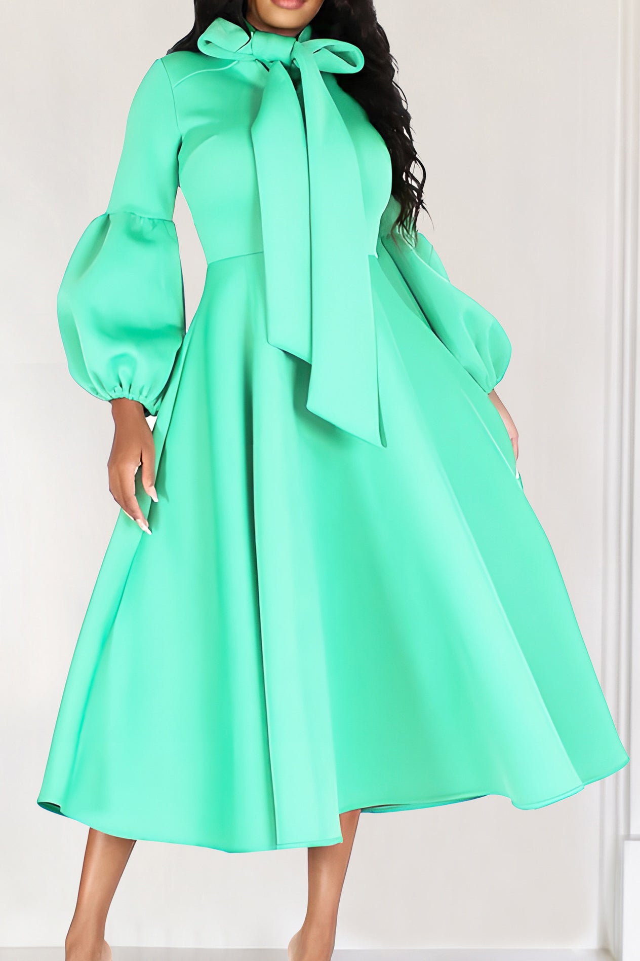 Bubble Puff Sleeve Bow Tie Maxi Dress Lavish Daily