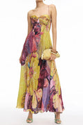 Printed Pleated Maxi Dress with Spaghetti Straps Lavish Daily