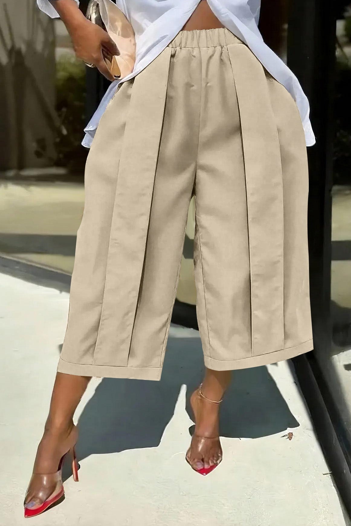 High Waist Pleated Wide Leg Culottes Lavish Daily