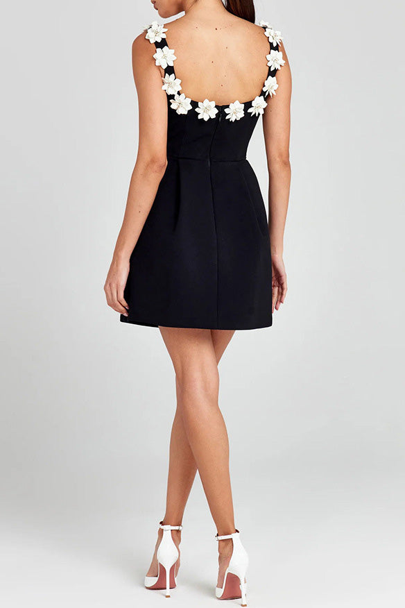 Square Collar Flower Bandage Mini Dress Lavish Daily
