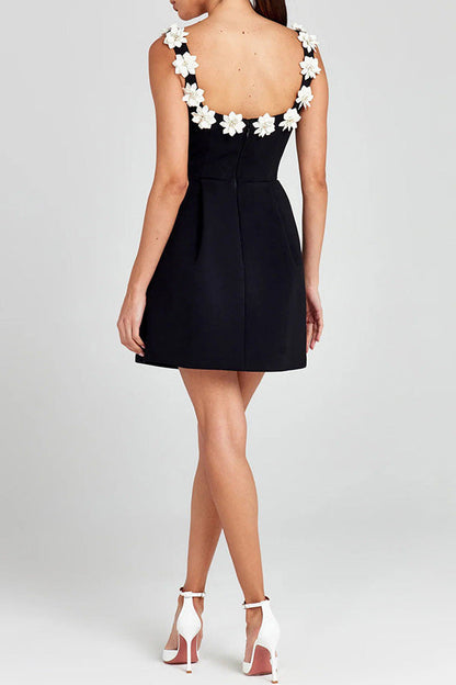 Square Collar Flower Bandage Mini Dress Lavish Daily
