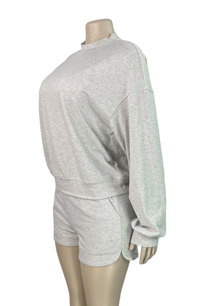 Crew Neck Sweatshirt & Drawstring Shorts Set Lavish Daily