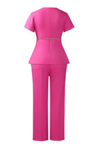 Short Sleeve Asymmetric Blazer Trouser Set Lavish Daily