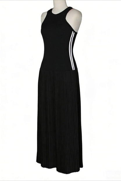 Sporty Contrast-Stripe Pleated Maxi Dress Lavish Daily