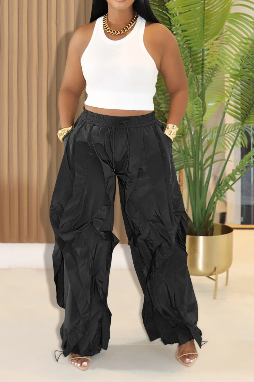 Pleated Wide Leg Casual Pants Lavish Daily