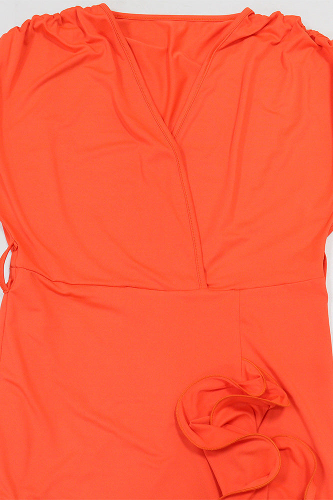 Deep V-Neck Solid Tie Dress with Loose Sleeves Lavish Daily