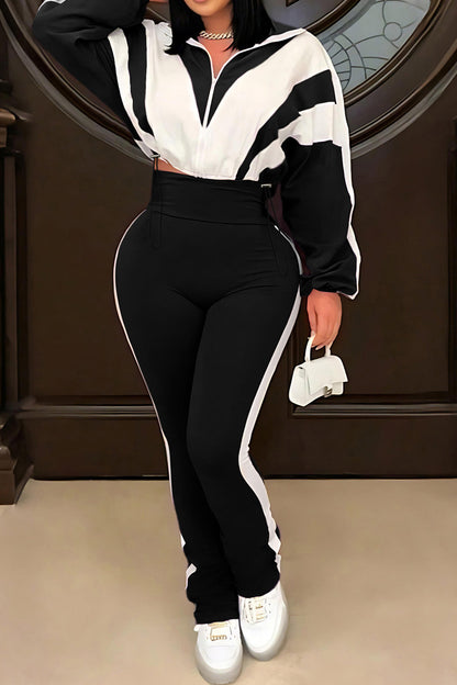 Plus Size Two-Tone Zip Up Set Lavish Daily