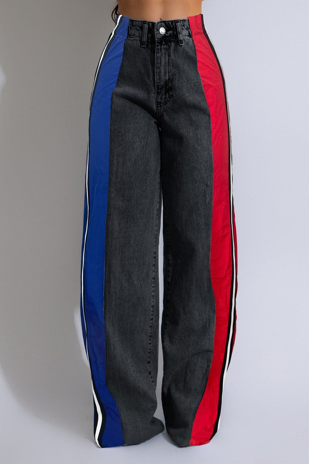 Wide Jeans with Wide Contrast Side Lines-Black Lavish Daily