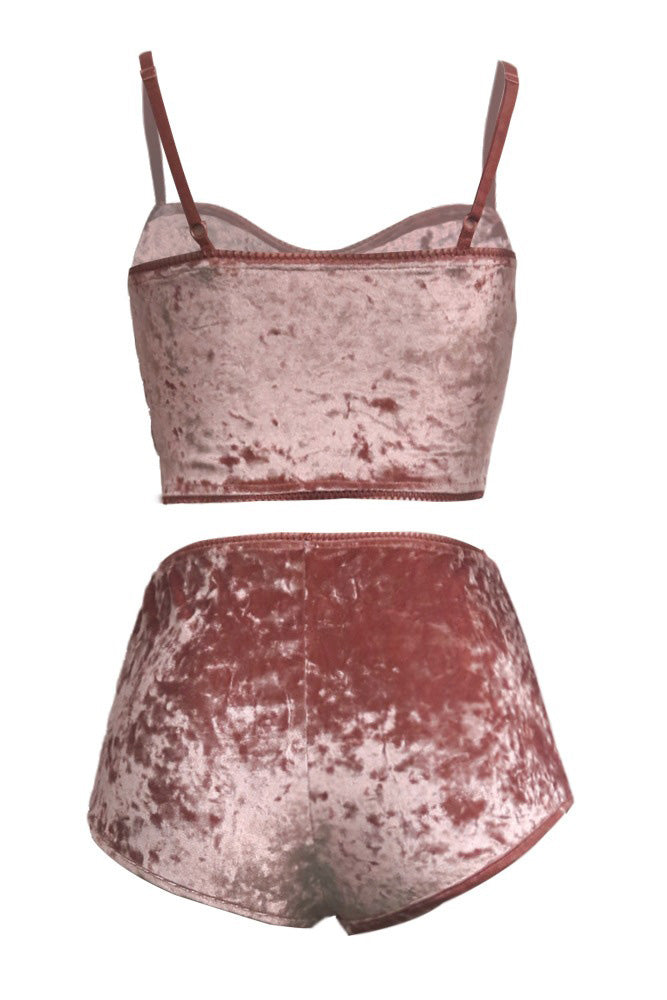 Crushed Velvet Cami & Shorts Lounge Set Lavish Daily
