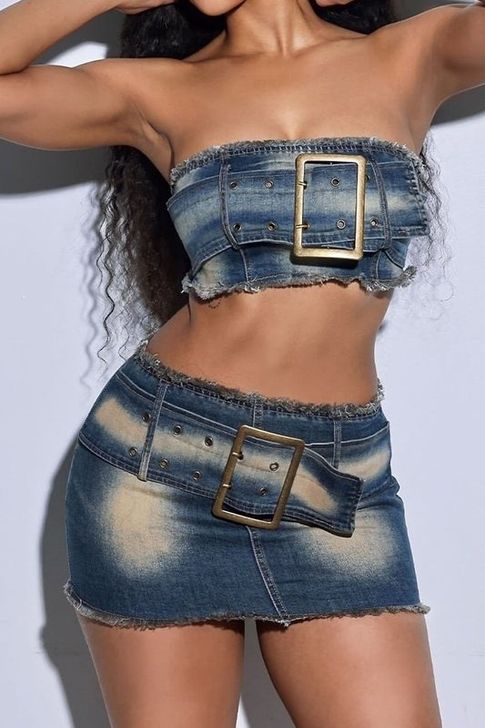 Strapless Tops Match Denim Skirts Sets Lavish Daily