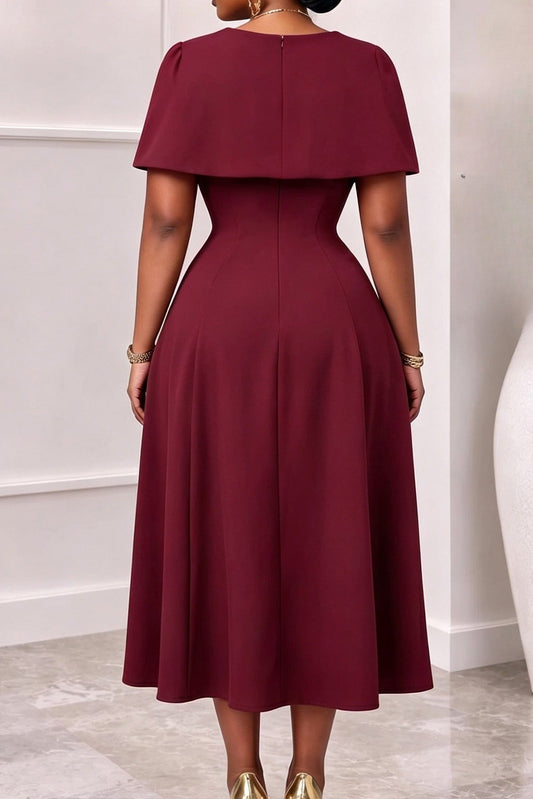 Elegant Cape Overlay A-Line Midi Dress Lavish Daily