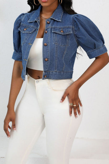 Cropped Denim Puff Sleeve Jacket Lavish Daily