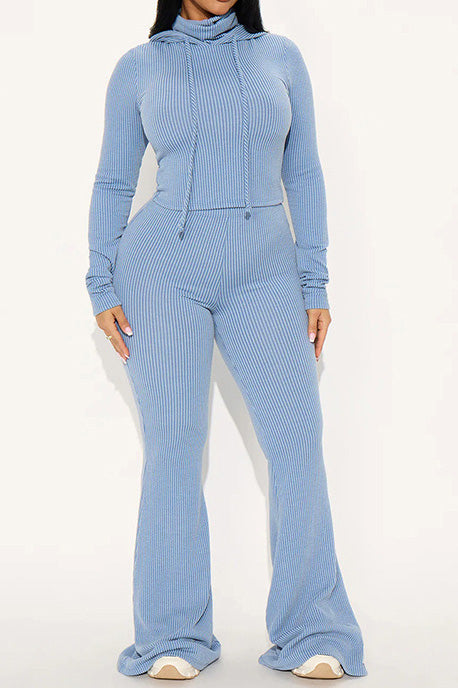 Solid High Neck Hoodie and Pants Set Lavish Daily