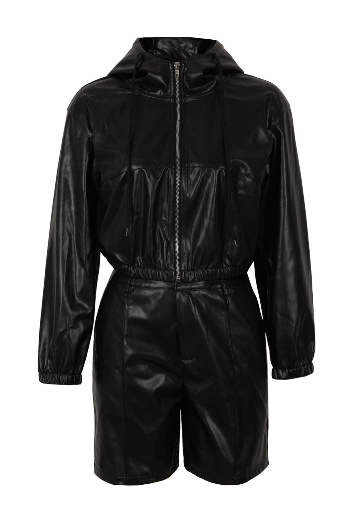 Faux Leather Hooded & Shorts Set Lavish Daily