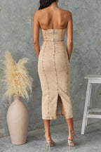 Vintage Mid Wash Denim Bandeau Midi Dress Lavish Daily