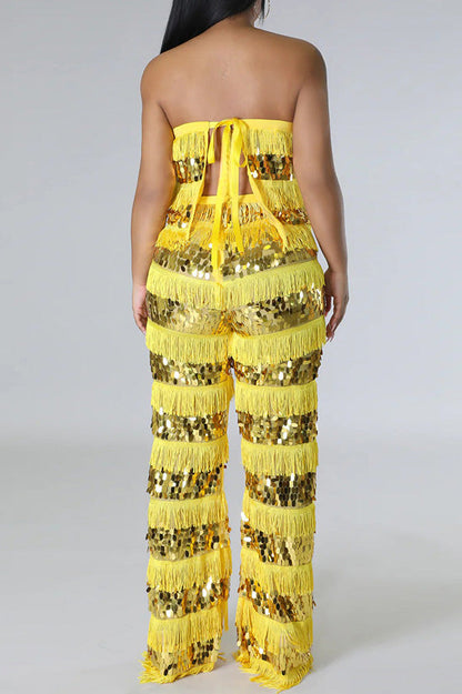 Fringe Sequin Pants Set Lavish Daily