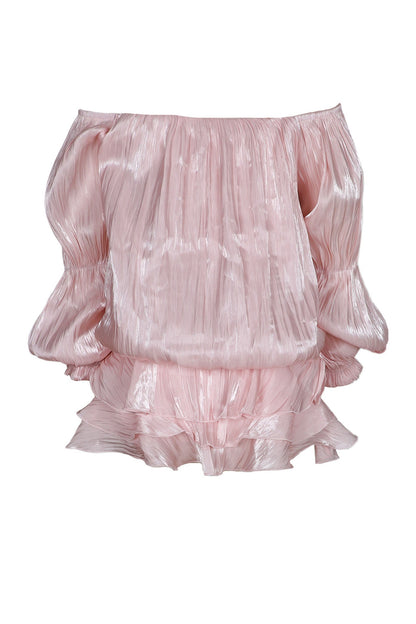 Plisse Off-Shoulder Tiered Mini Dress Lavish Daily