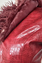 Snake Texture Faux Leather Long Sleeve Shorts Set Lavish Daily