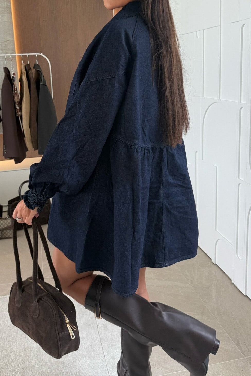 Heart Button Denim Babydoll Dress Lavish Daily