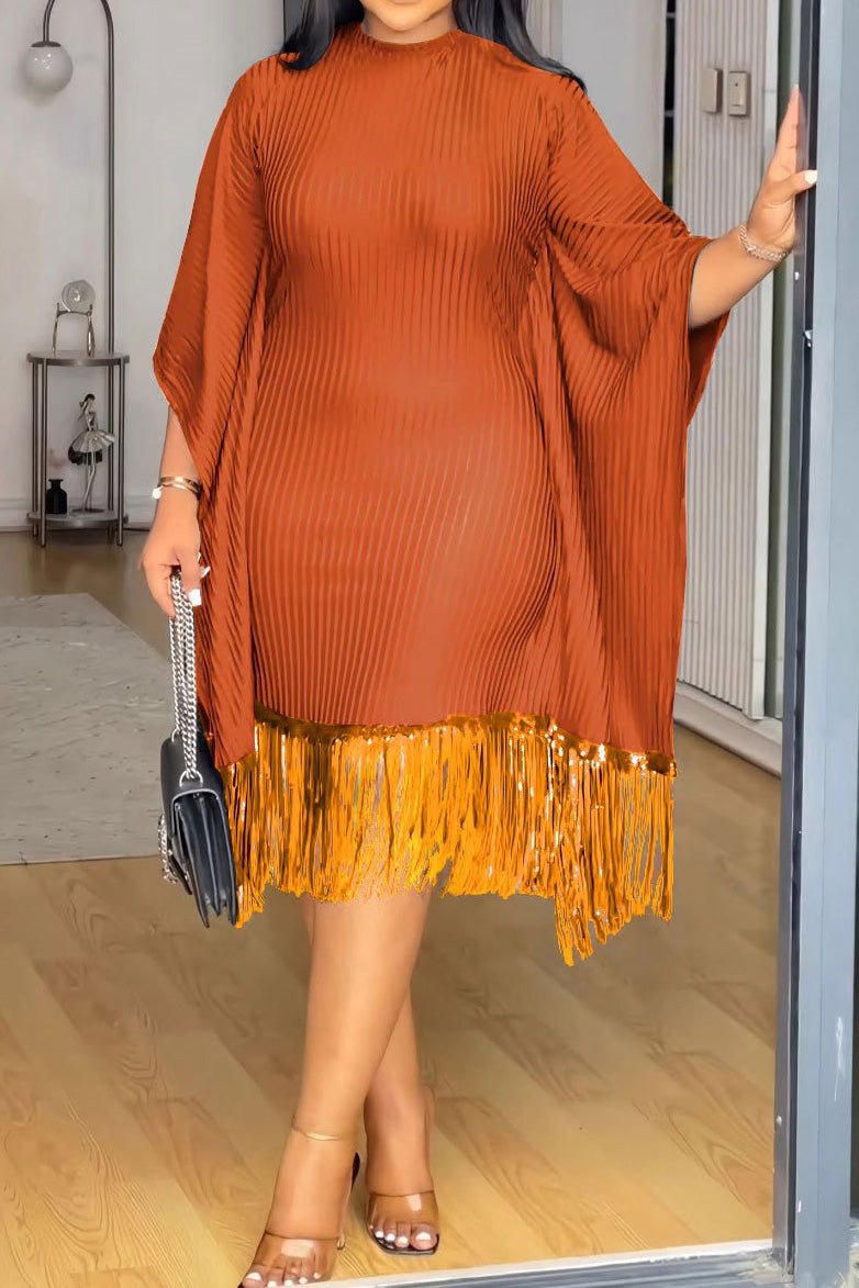 Sequin Fringe Batwing Sleeve Bodycon Dress Lavish Daily