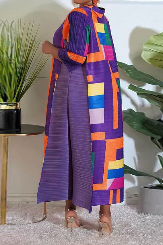 Abstract Print Pleated A Line Midi Dress Lavish Daily