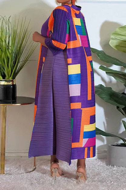 Abstract Print Pleated A Line Midi Dress Lavish Daily