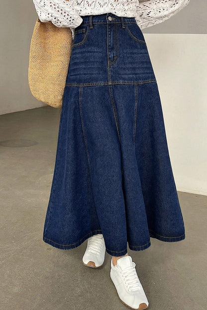 Paneled A-Line Denim Maxi Skirt Lavish Daily