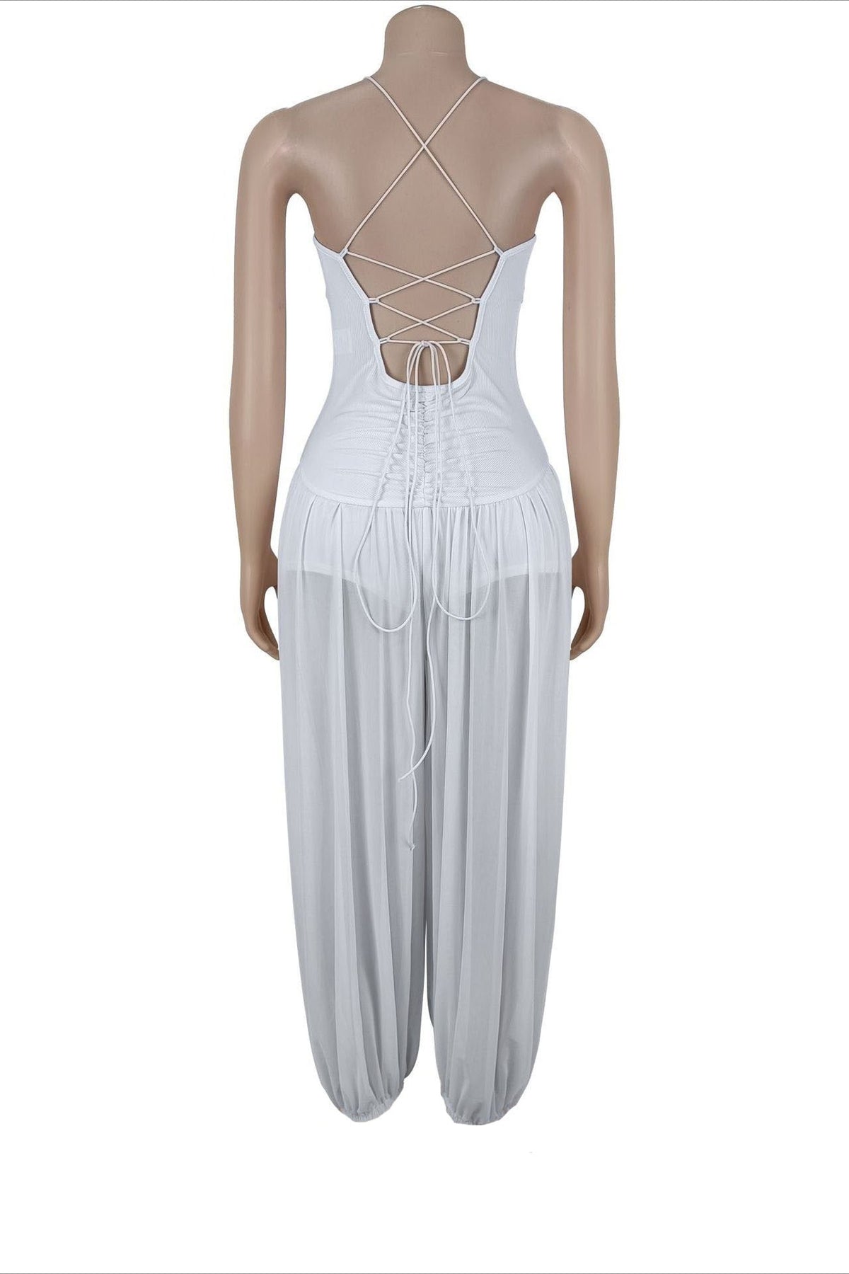 Sheer Lace-Up Wide Leg Jumpsuit Lavish Daily