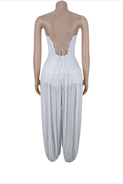 Sheer Lace-Up Wide Leg Jumpsuit Lavish Daily