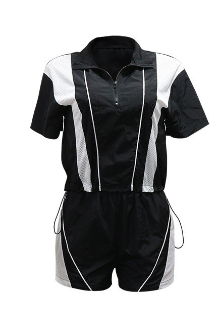 Solid Patchwork Sports Shorts Two-Piece Set Lavish Daily