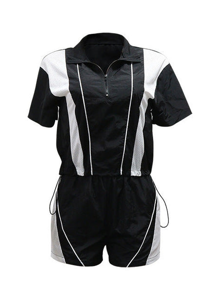 Solid Patchwork Sports Shorts Two-Piece Set Lavish Daily