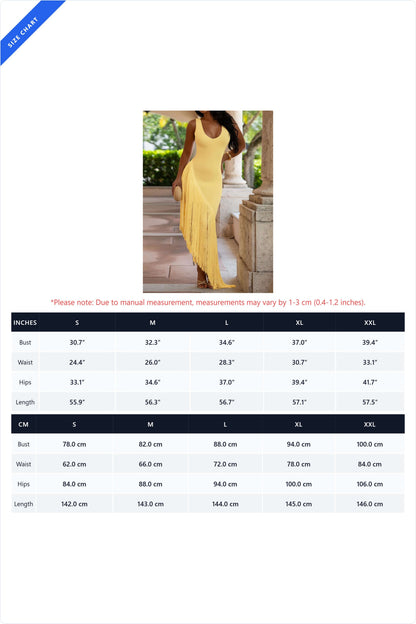 Sleeveless Asymmetrical Fringe Maxi Dress Lavish Daily