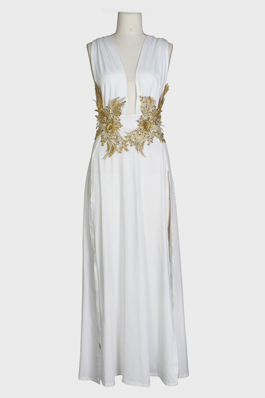 Open V-Neck Sleeveless Double Slit Maxi Dress Lavish Daily