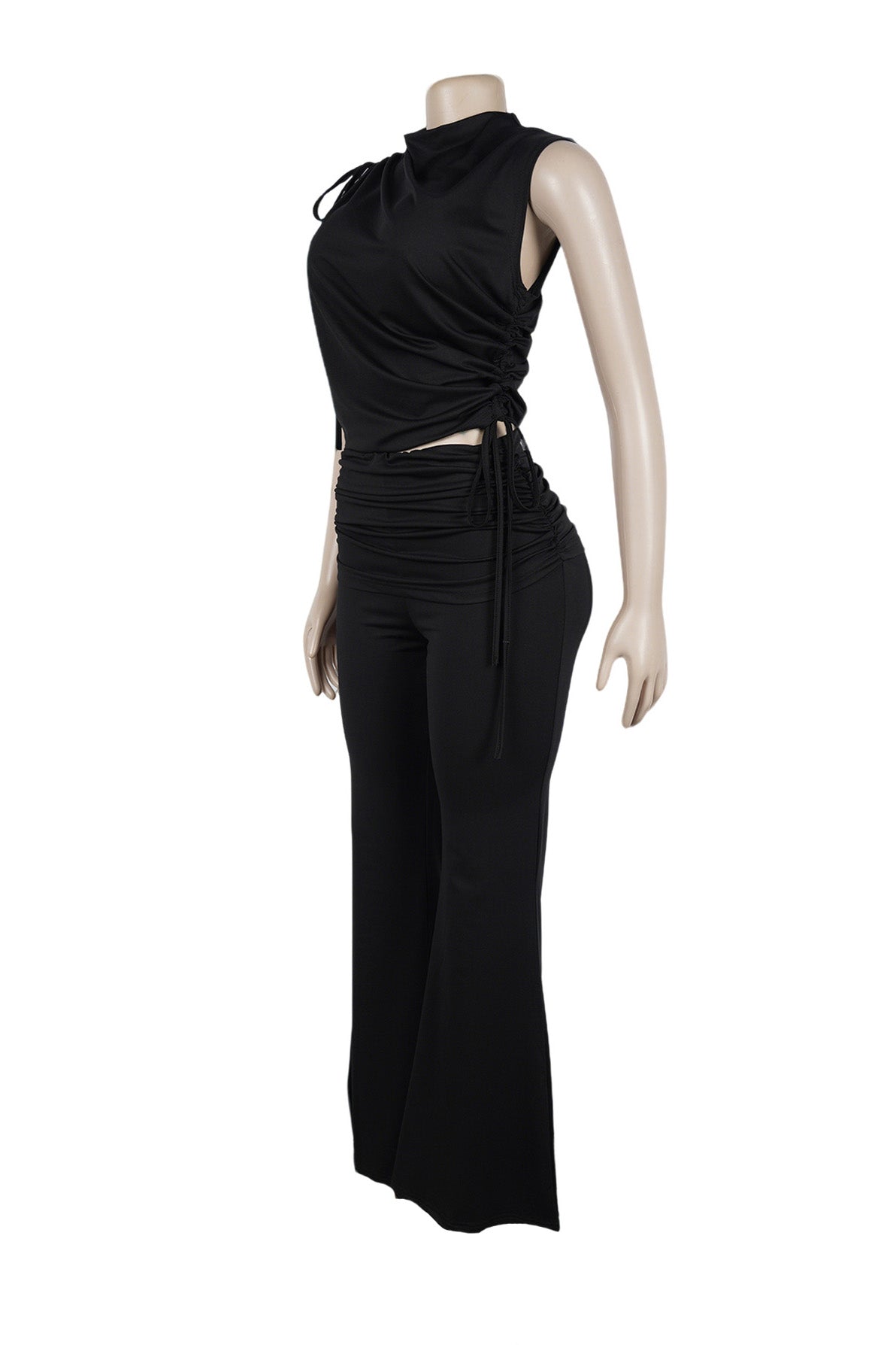 Ruched Mock Neck & Flare Pant Set Lavish Daily