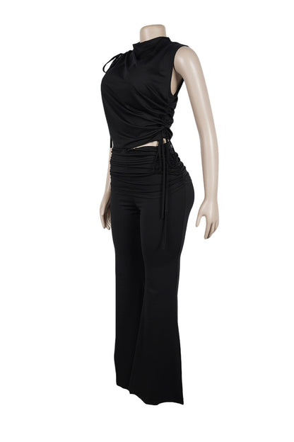Ruched Mock Neck & Flare Pant Set Lavish Daily