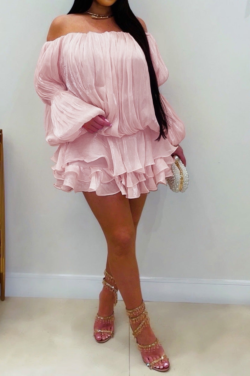 Plisse Off-Shoulder Tiered Mini Dress Lavish Daily