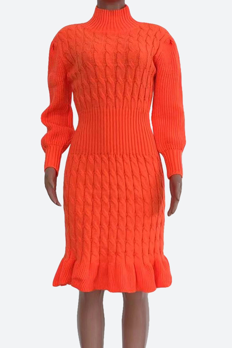 Ruffled Knitted Turtleneck Dresses Lavish Daily