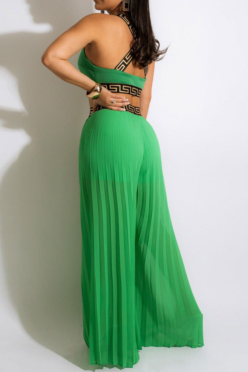 Cropped Tank Top & Pleated Wide Leg Pants Set Lavish Daily