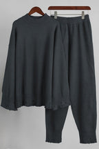 Distressed Knit Pants & Crew Neck Sweater Set Lavish Daily