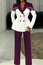 Lace Panel Slim Fit Blazer & Pants Set Lavish Daily
